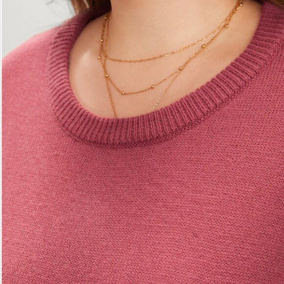 BloomChic Colorblock Contrast Pointelle Knit Round Neck Mid Long Knit Top - Picture 5 of 7